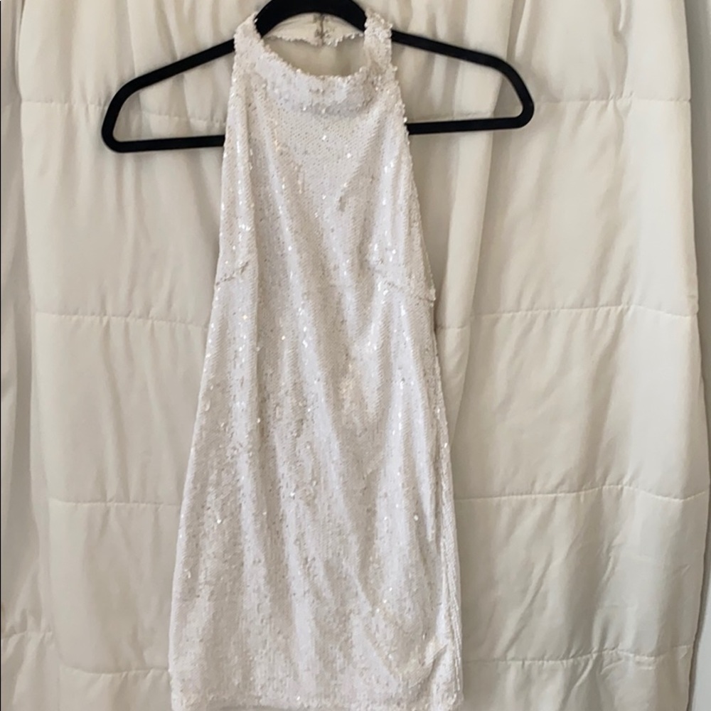 White sequin mini dress